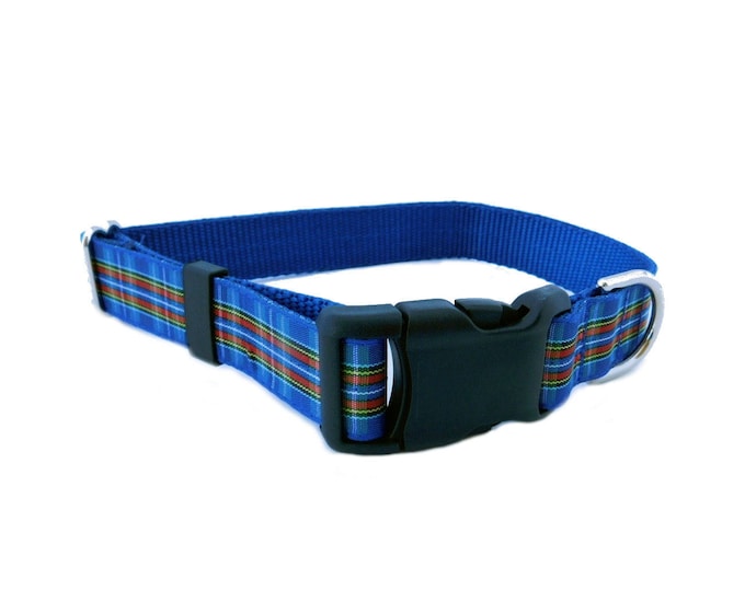 Blue Preppy Plaid Dog Collar 1" Wide Large and Xlarge