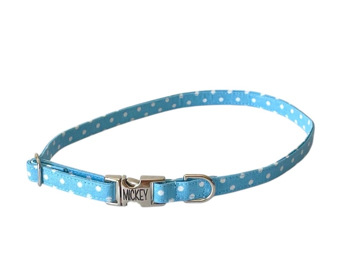 3/8" Dainty Light Blue Dots Collar  - personalized dog collar -Last one