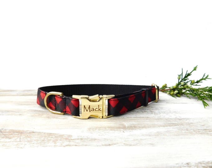 Buffalo Plaid Dog Collar Personalized Dog Collar. Handmade in USA.
