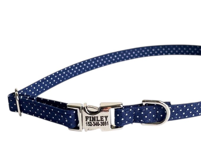 3/8" Dainty Navy Tiny Dot Collar  - personalized dog collar -Last one