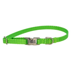 3/8&quot; Dainty Personalized Collar - Neon Green - Handmade in USA. Tagless Dog ID