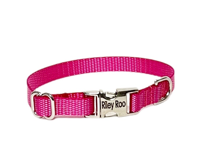 3/8" Dainty Personalized Collar - Rose - Handmade in USA. Tagless Dog ID