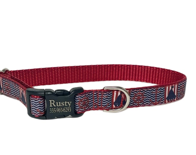 Red Nautical "Little Sailor" Personalized Dog Collar