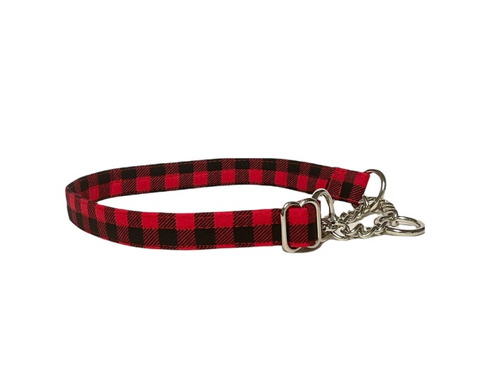 Martingale Dog Collar. Buffalo Plaid Print. Made in USA