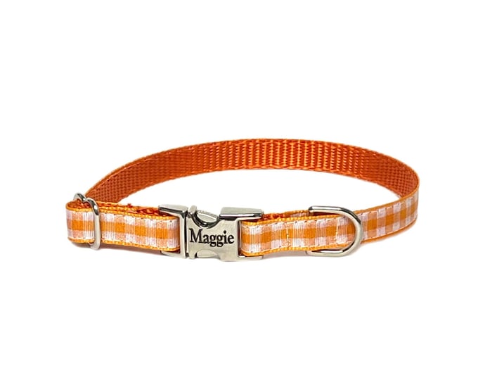 3/8" Dainty Fall Gingham Dog Collar. Handmade in the USA