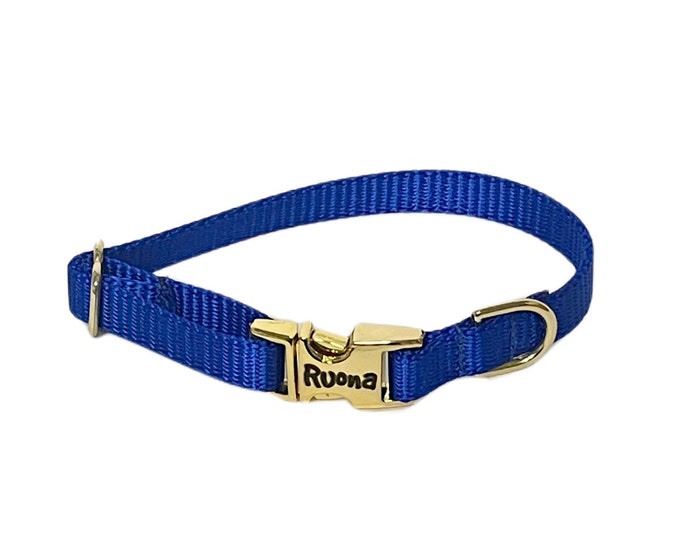 3/8" Dainty Personalized Collar - Royal - Handmade in USA. Tagless Dog ID