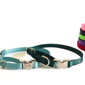 Pick your Color Dainty 3/8" Nylon Martingale Collar With Personalized Buckle.  Semi choke collar for dog training.