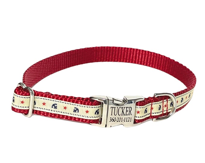 Red Nautical Personalized Dog Collar
