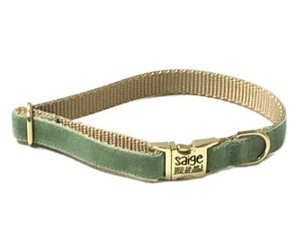 Sage Personalized Dog Collar  |  Wedding Day Collar  | Laser Engraved Buckle  | Tagless Dog ID