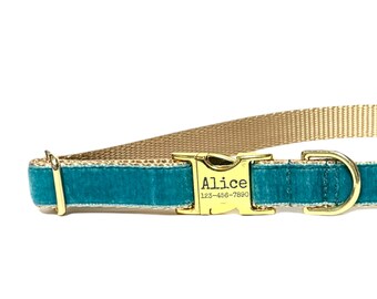 Teal Personalized Dog Collar  |  Wedding Day Collar  | Laser Engraved Buckle  | Tagless Dog ID