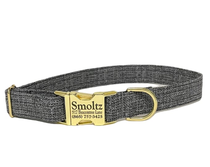 Black White Weave Personalized Collar. Handmade in USA. Fabric Style. Tagless Dog ID