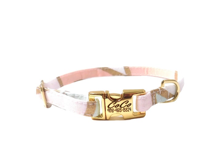 3/8" Dainty Pink Gold Geo Collar  - personalized dog collar - tiny collar in xxs to small