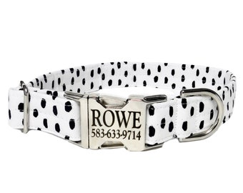 Dalmatian Personalized Collar | Laser Engraved Dog Collar | Fabric Style | Tagless Dog ID