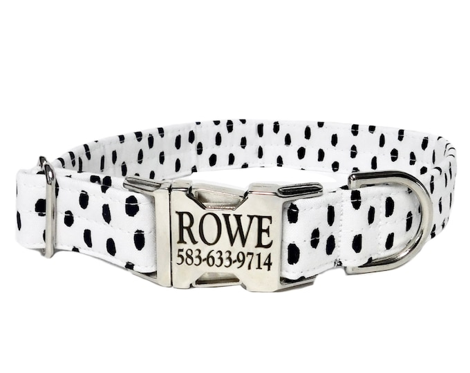 Dalmatian Personalized Collar. Handmade in USA. Fabric Style. Tagless Dog ID.