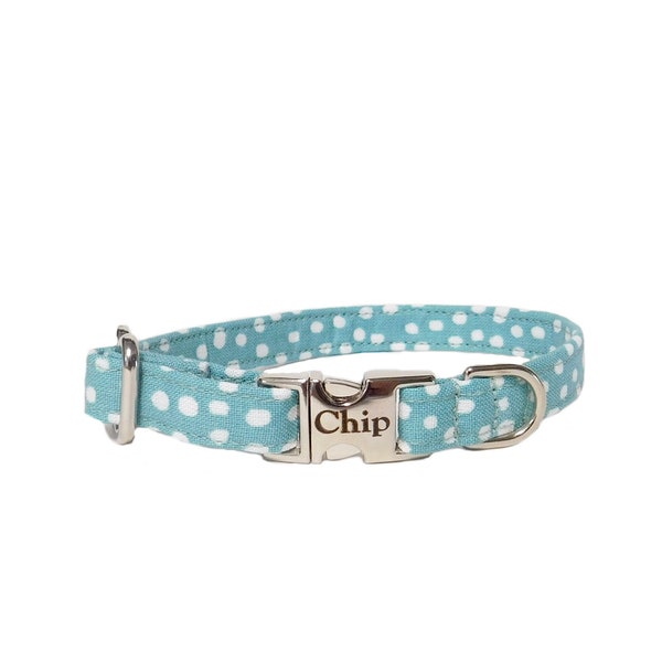 3/8" Dainty Teal Dotty Collar  - personalized dog collar - tiny collar in xxs to small