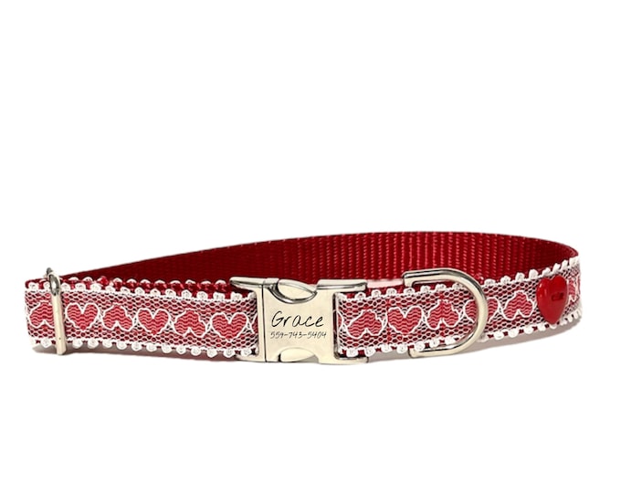 Girly Lace Heart Personalized Dog Collar - Closeout - ALL SALES FINAL