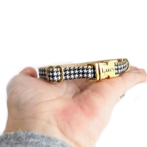 3/8&quot; Dainty Houndstooth Personalized Collar  | Small Dog Collar | Handmade in the USA