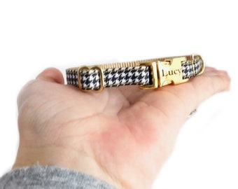 3/8" Dainty Houndstooth Personalized Dog Collar  | Handmade in the USA