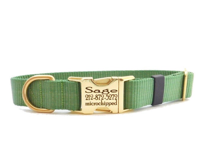 Sage Nylon Dog Collar | Engraved dog collar | Tagless ID tag