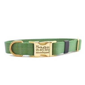 Sage Nylon Dog Collar | Engraved dog collar | Tagless ID tag
