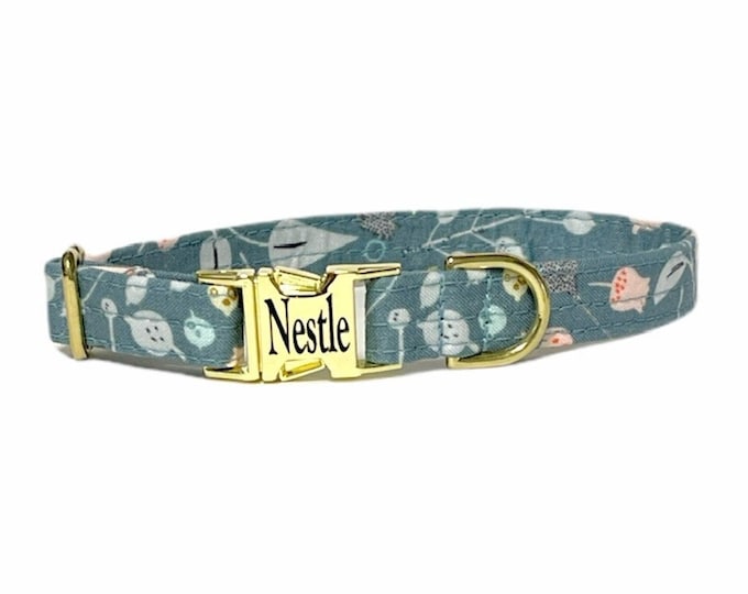 Meadow Floral Personalized Collar. Handmade in USA. Fabric Style. Tagless Dog ID.