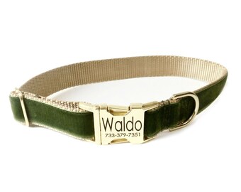 Moss Personalized Dog Collar | Wedding Day Collar | Laser Engraved Buckle | Tagless Dog ID