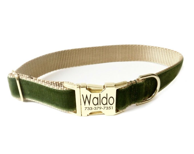 Moss Velvet Personalized Collar. Made in the USA