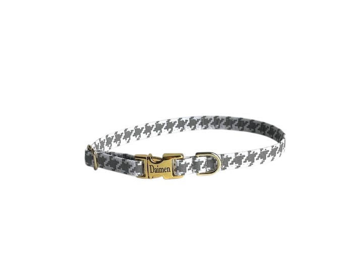 3/8" Dainty Gray Houndstooth Collar  - personalized dog collar