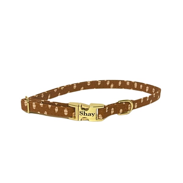 3/8" Dainty Caramel Dotty Dalmatian Collar  - personalized dog collar - tiny collar in xxs to small