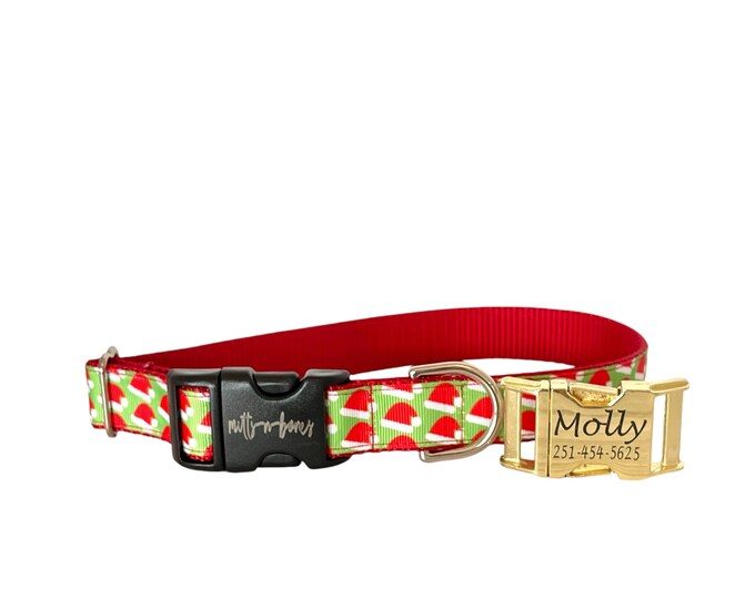 1" Wide Holiday Dog Collar - Christmas Santa Clause Print. Handmade in USA.