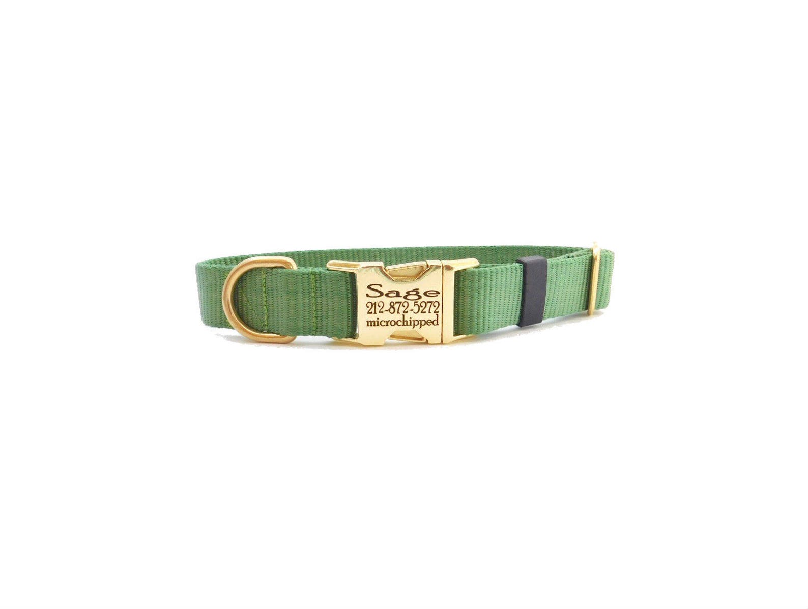 Sage Personalized Dog Collar Pet ID Metal Buckle Green Dog Etsy