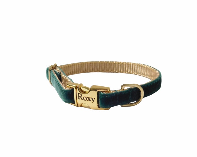 3/8" Dainty Velvet Collar in Evergreen. Tiny Lightweight Thin Collar