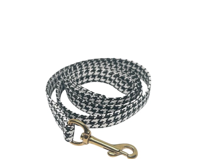 Fabric Dog Leash. Houndstooth Print. Handmade in USA