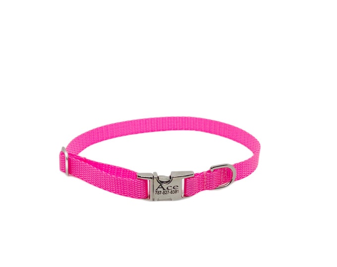 3/8" Neon Pink Dainty Dog Collar - Handmade in USA - Tagless dog ID