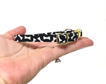 3/8" Dainty Dog Bone Personalized Collar. Handmade in USA. Fabric Style. Tagless Dog ID