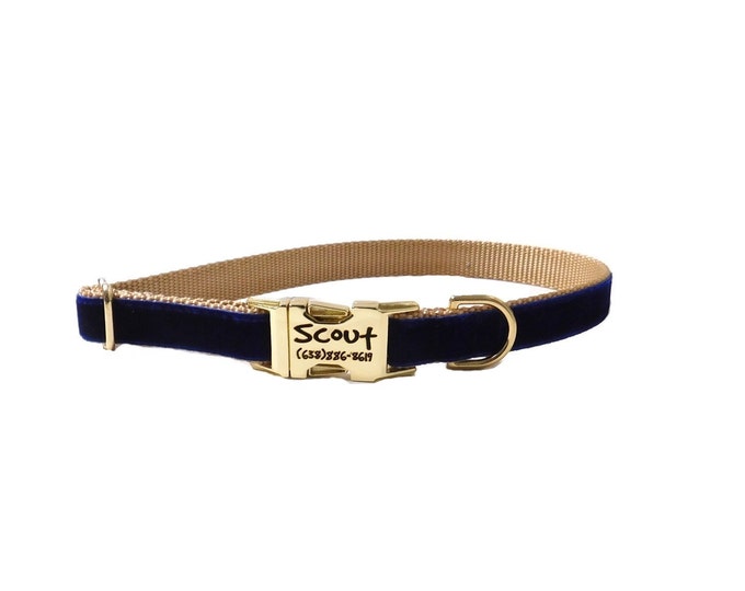 Navy Velvet Personalized Collar. Made in the USA