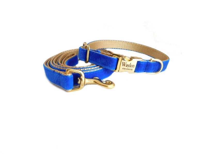 Royal Blue Dog Collar and Leash Set Personalization Optional Etsy