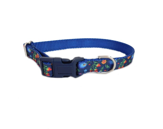 Navy Floral Dog Collar