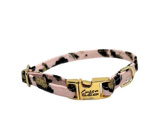 3/8" Dainty Pink Leopard Print Collar  - personalized dog collar - tiny collar in xxs to small
