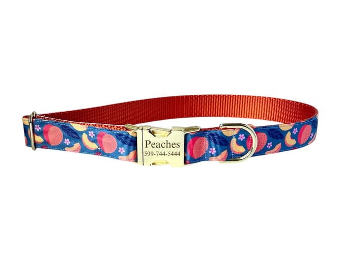 1" Peaches Dog Collar  | Floral Dog Collar | Engraved dog collar | Tagless ID tag