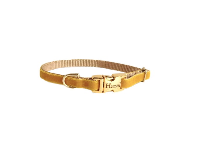 3/8" Dainty Velvet Collar in Gold. Tiny Lightweight Thin Collar