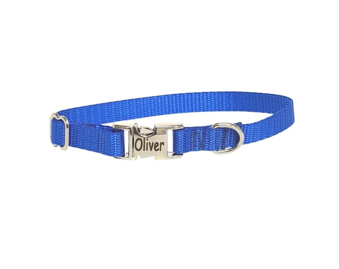 3/8" Royal Blue Dainty Collar - Handmade in USA - Tagless Dog ID