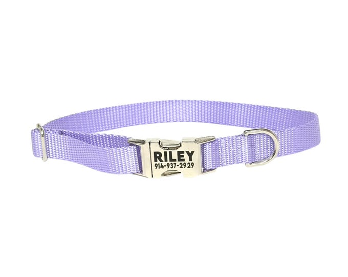 Lavender Nylon Dog Collar | Personalization Optional | Tagless ID tag