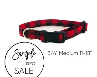 3/4" Medium 11-18" Red Buffalo Plaid Personalized Collar | Laser Engraved Dog Collar