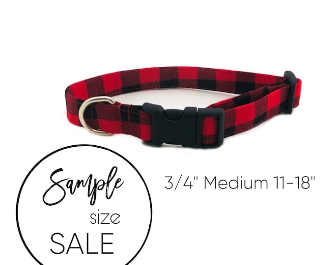 3/4" Medium 11-18" Red Buffalo Plaid Personalized Collar | Laser Engraved Dog Collar
