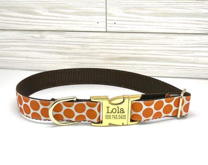 1" Fall Large Polka Dot Dog Collar. Handmade in the USA
