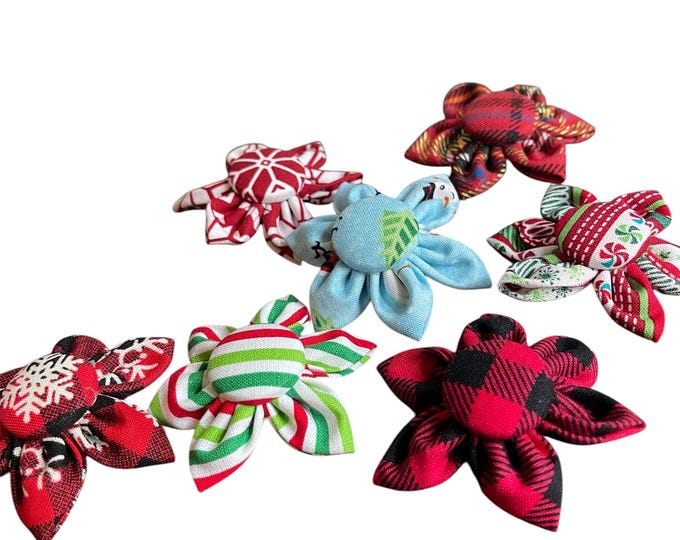 Holiday Christmas Fabric Flower ADD-On - Pick your Print - Collar Not included. Handmade in the USA