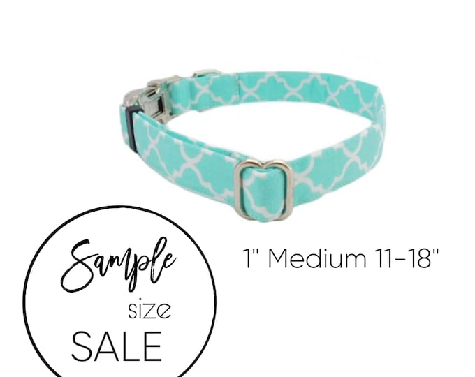 1" Medium Aqua Quatrefoil Dog Collar - Personalization Optional