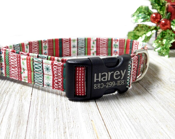 Christmas Dog Personalized Collar. Nordic Holiday Print. Handmade in USA.