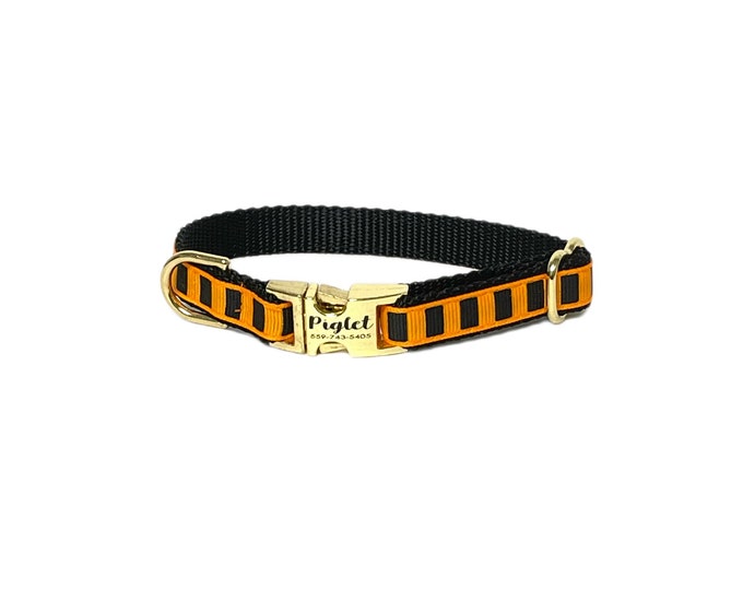 3/8" Dainty Halloween Stripes Dog Collar. Handmade in the USA